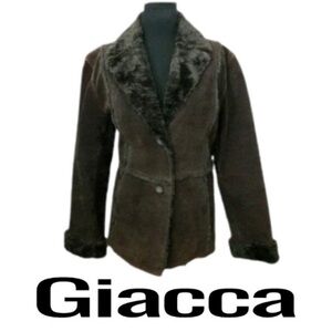 Giacca 5 Star Outerwear Brown Sueded Leather Jacket Women's XL Faux Fur Coat